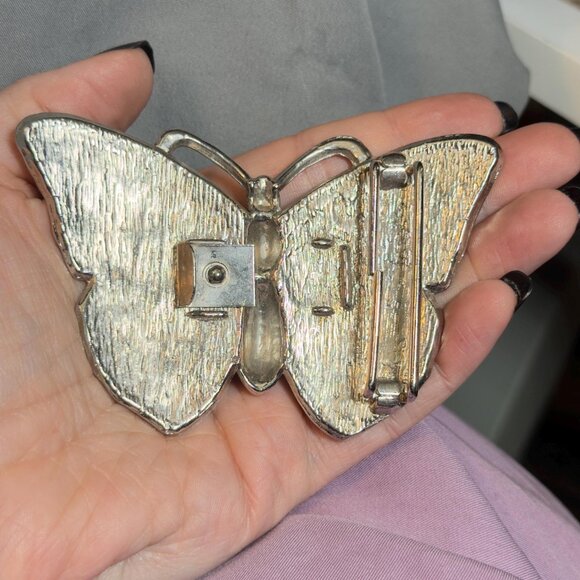 Butterfly Belt Buckle Vintage 80s Green Rhinestone Statement 4\